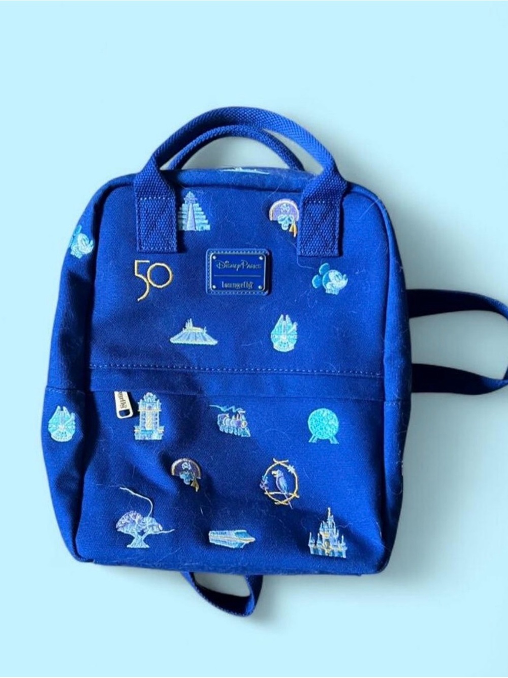 Loungefly Kids Mini Backpack in Royal Blue with 50th Icons